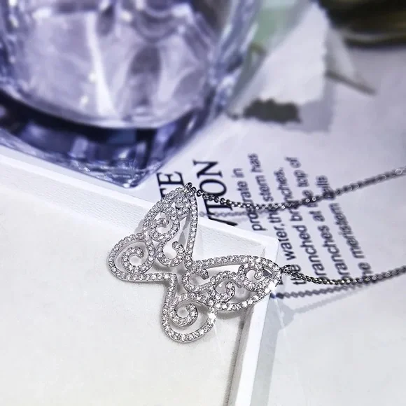 New 925 Silver Beautiful Butterfly Diamond Necklace - Picture 4 of 6